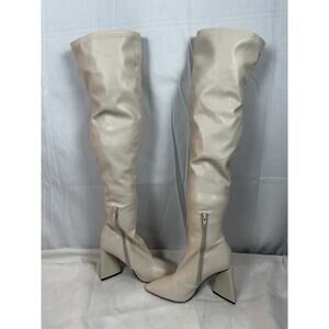 Forever 21 Women's Faux Leather Over-the-Knee Boots in Cream Size 6